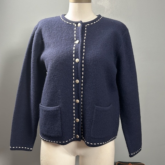 Karen Scott Light Navy Blue Tweed Style Cardigan size M sweater lady - Picture 1 of 16